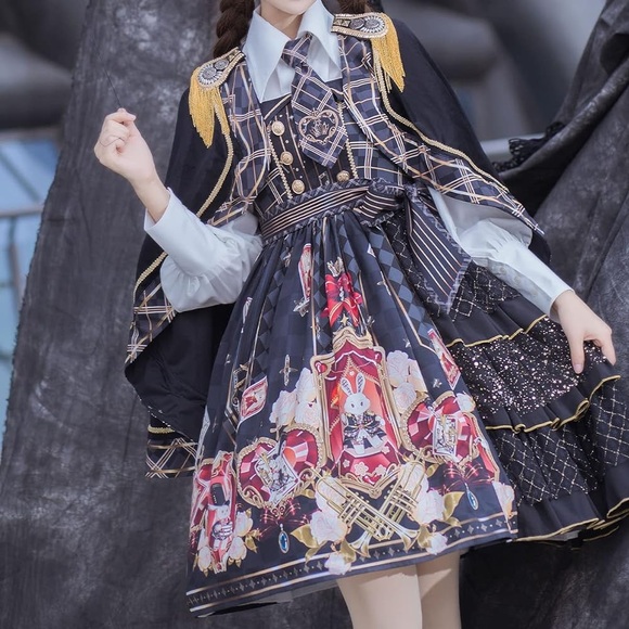Cat Highness Bunnies Band Multicolors Festival Sweet Lolita JSK Jumper Dress ❤️ - Picture 2 of 12